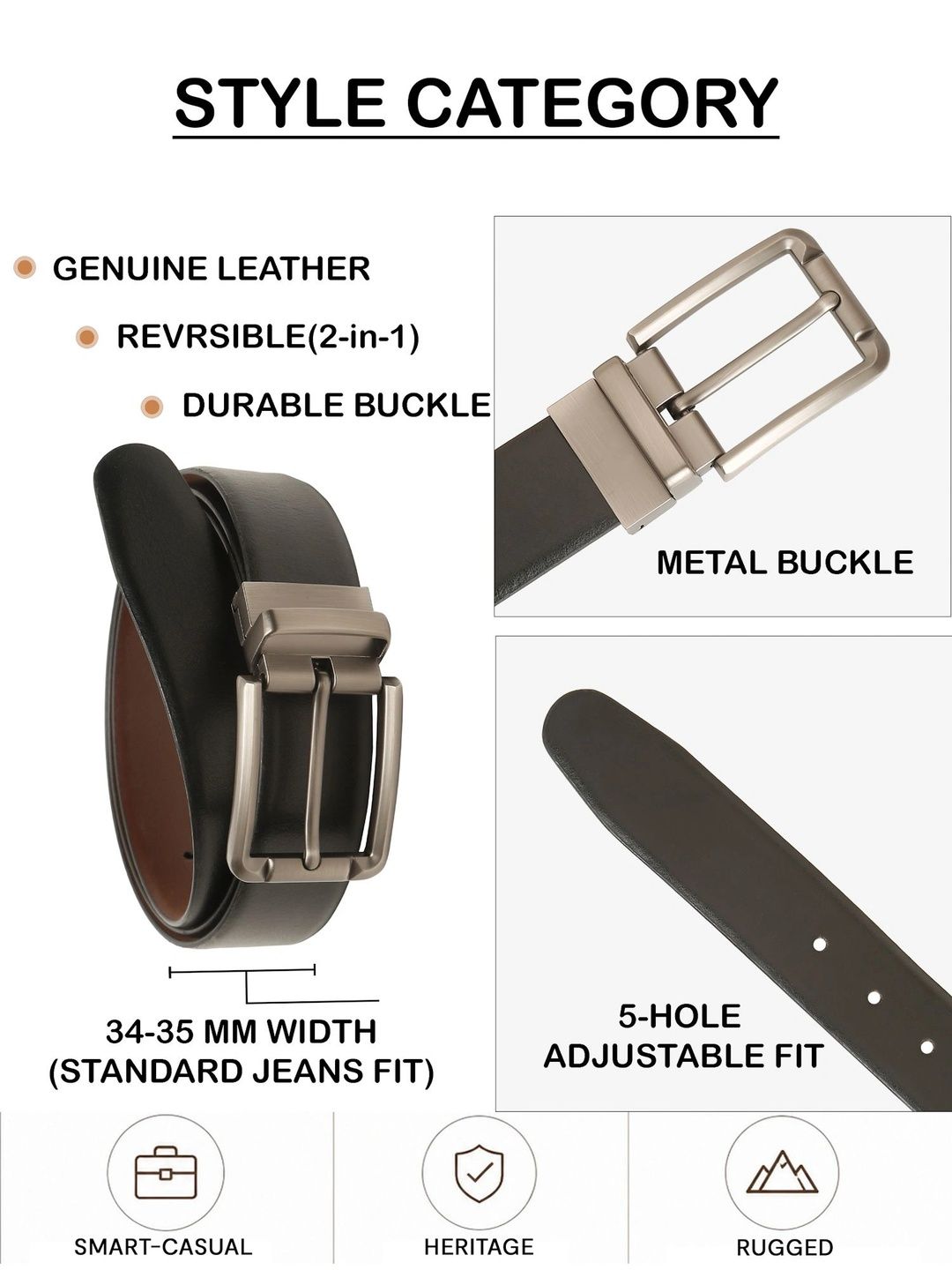 Teakwood Leathers Men Textured Leather Reversible Formal Belt