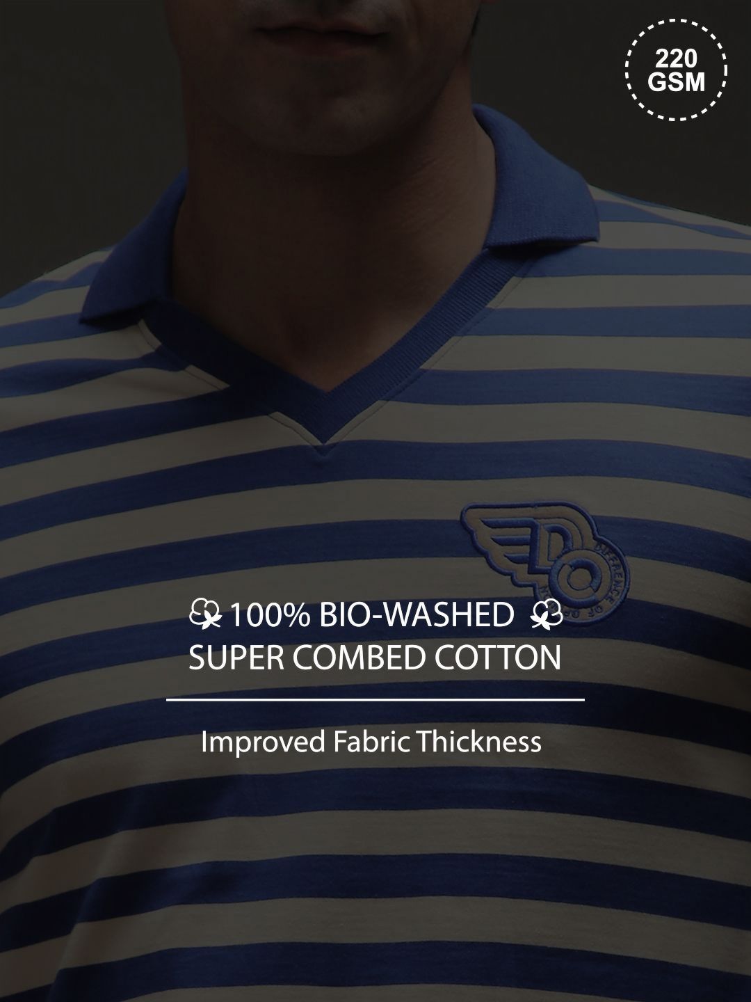 Difference of Opinion Men Striped Polo Collar Cotton T-shirt