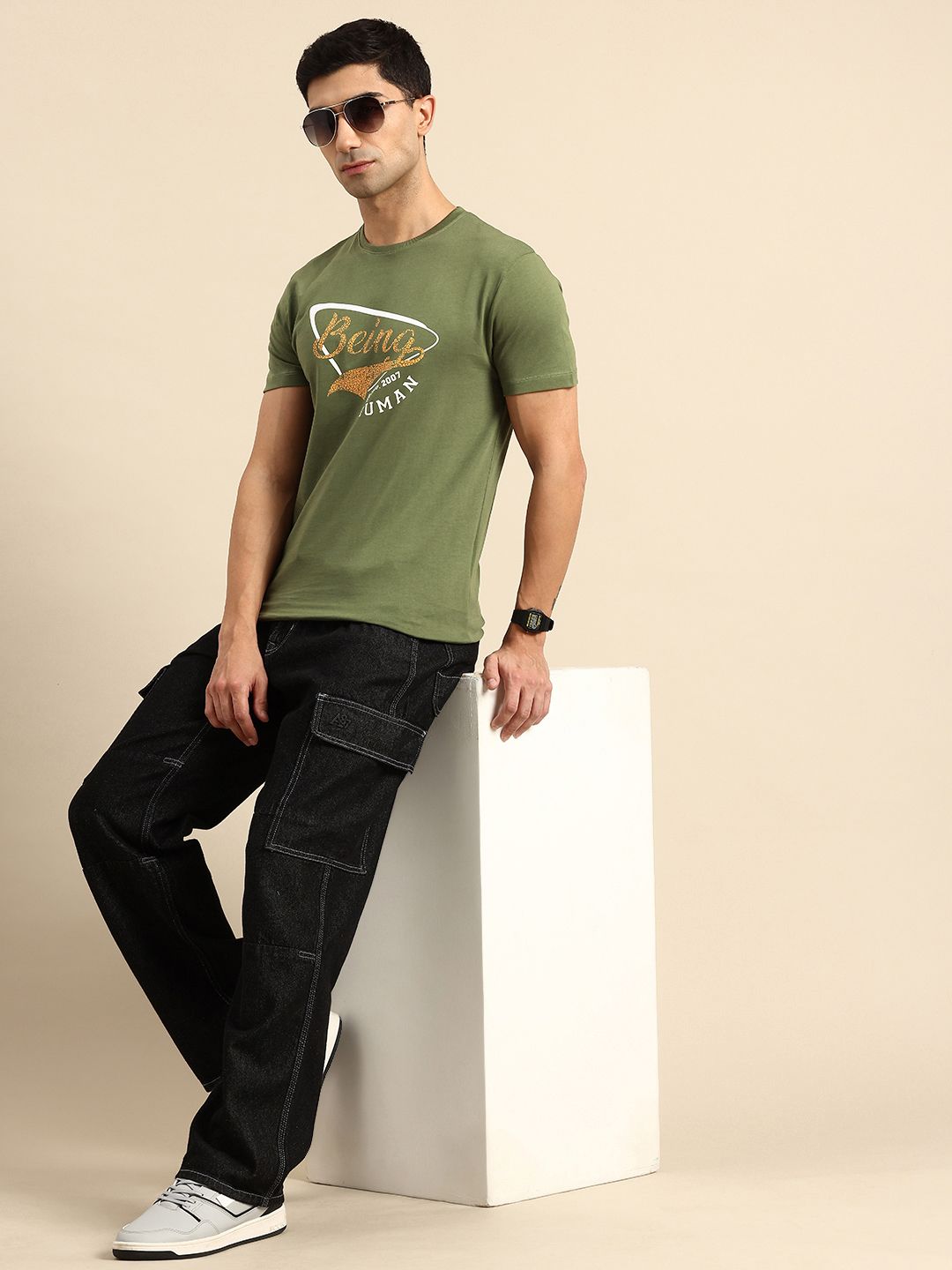 Being Human Brand Logo Printed Pure Cotton Slim Fit T-shirt