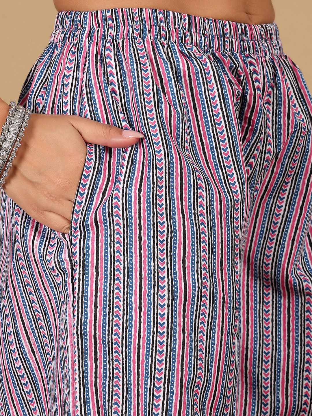 Varanga Floral Printed V-Neck Gotta Patti Kurta With Trousers & Dupatta