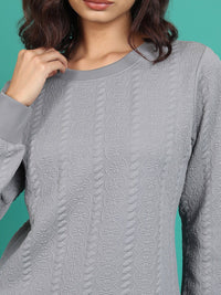 Tokyo Talkies Grey Self Design Long Sleeves Pullover