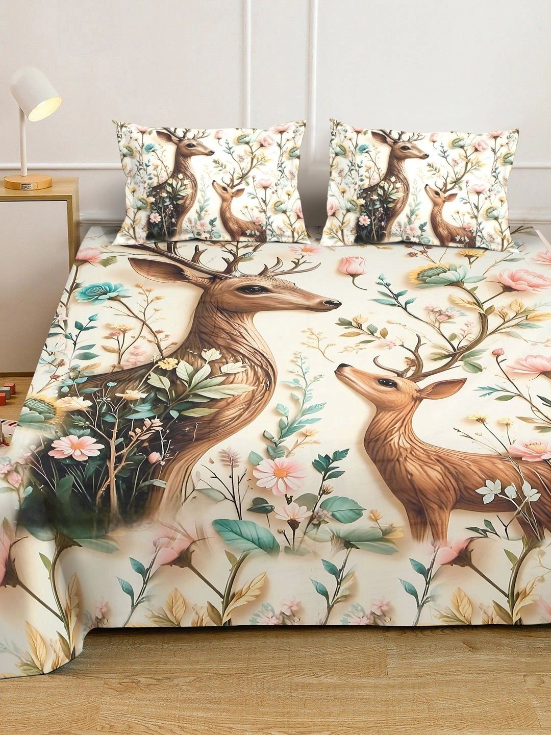 Myntra Elegant Homes Cream-Coloured 400 TC King Bedsheet with 2 Pillow Covers