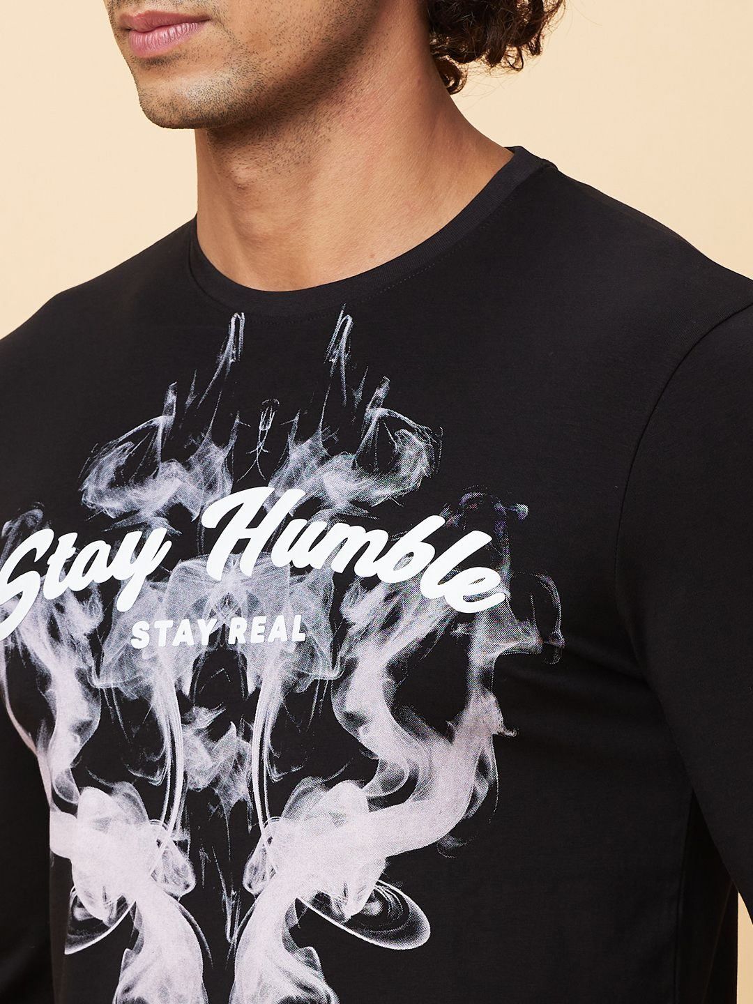 Being Human Men Typography Printed Henley Neck Raw Edge T-shirt
