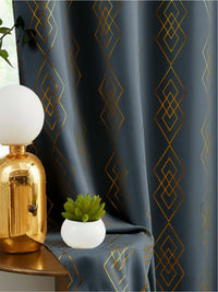 URBAN SPACE Grey & Gold-Toned Geometric Printed Black Out Long Door Curtain