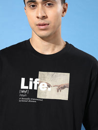 Difference of Opinion Men Typography Printed Drop-Shoulder Sleeves Pure Cotton T-shirt