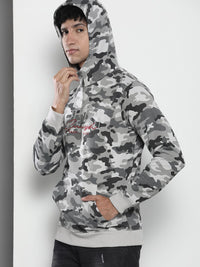 The Indian Garage Co Men Grey & Black Printed Hooded Sweatshirt