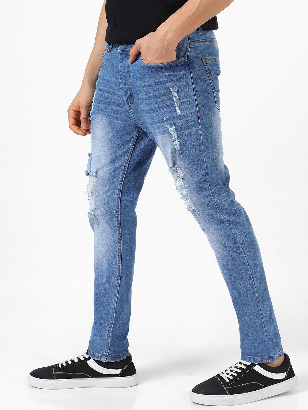 Urbano Fashion Men Blue Slim Fit Mid-Rise Highly Distressed Stretchable Jeans