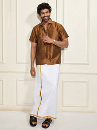 VASTRAMAY Premium Spread Collar Silk Shirt