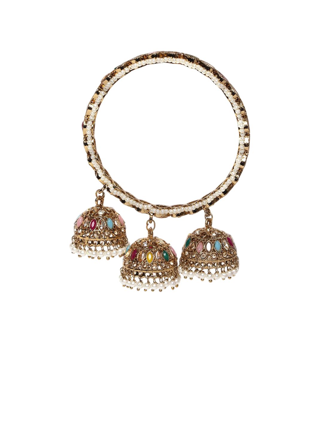 PANASH Set Of 2 Gold Plated American Diamond Stone Studded & Beaded Bangles