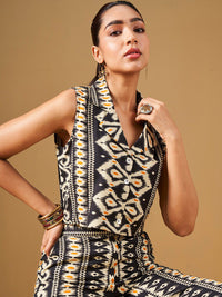 Global Desi Printed Lapel Collar Top & Palazzo