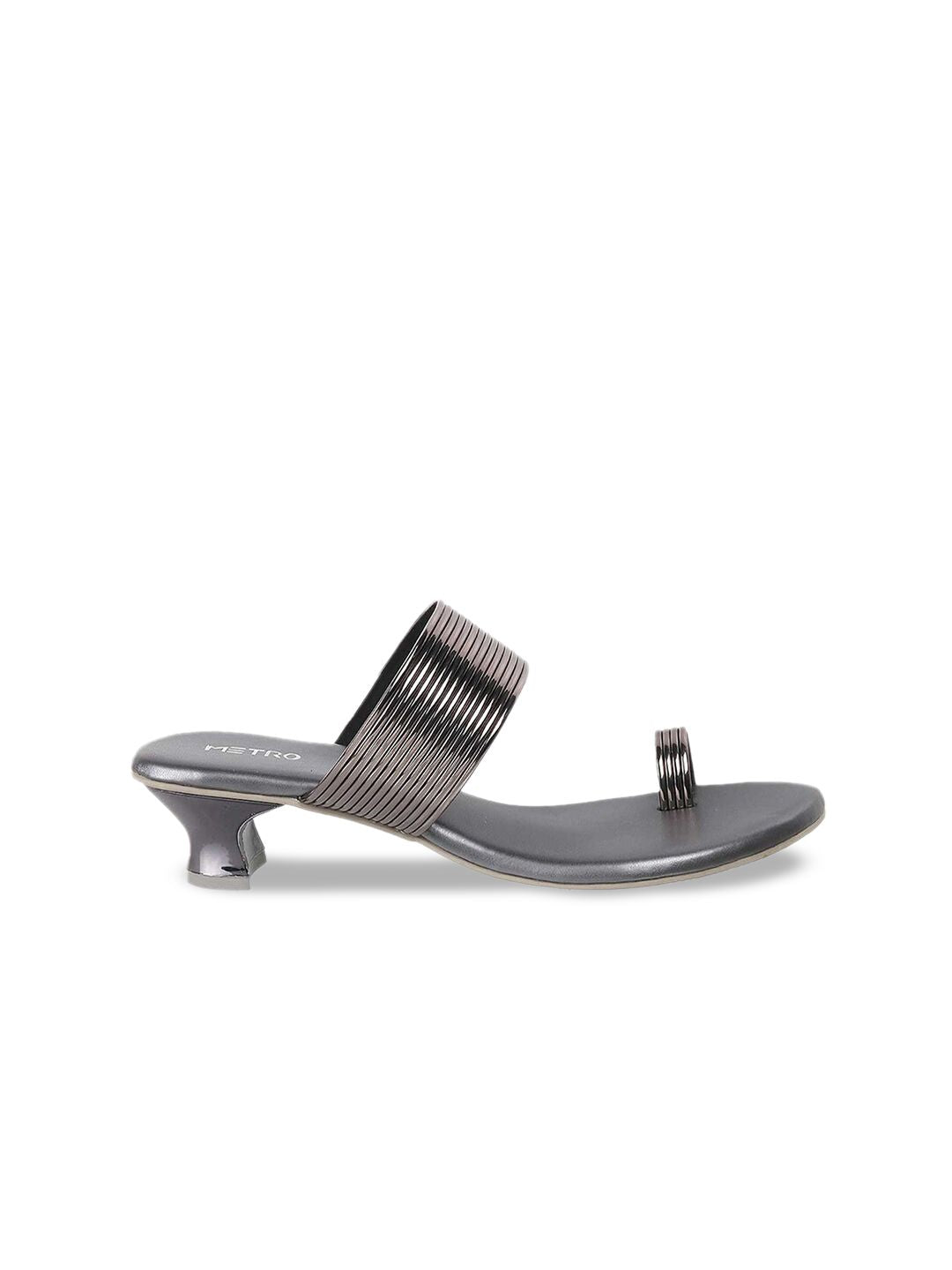 Metro Grey Textured Kitten Sandals Heels