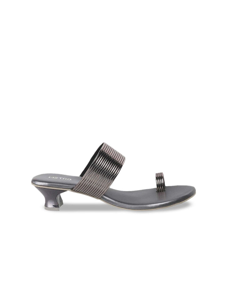 Metro Grey Textured Kitten Sandals Heels