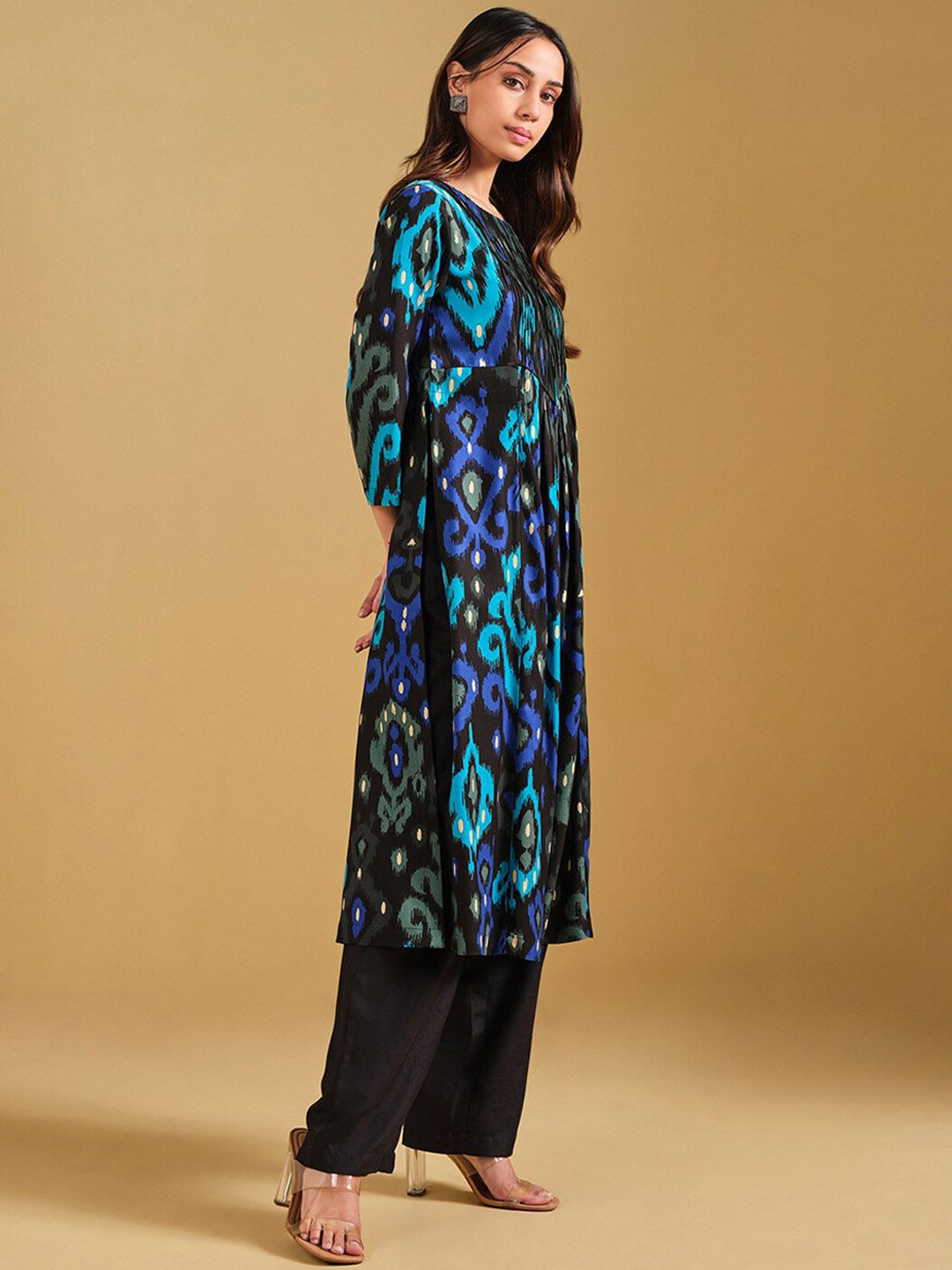 Global Desi Ethnic Motifs Printed Pleated A-Line Kurta