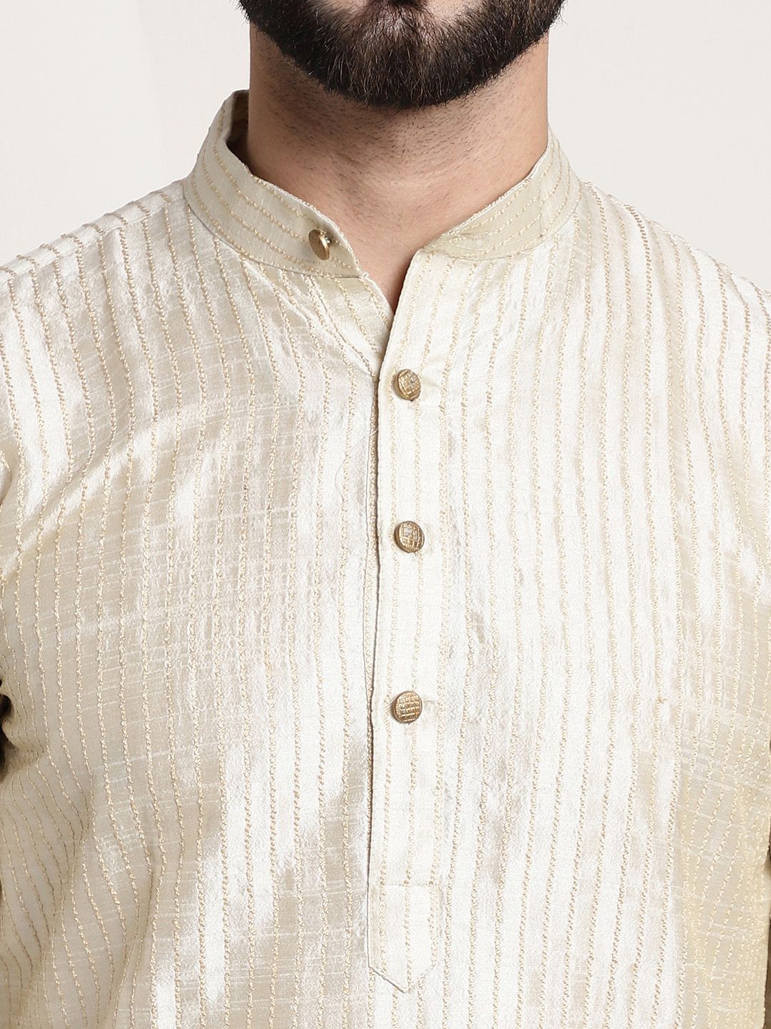 SOJANYA Kolar Jalur Berjalur Lengan Panjang Kurta Lurus