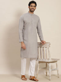 SOJANYA Lelaki Grey Dobby Cotton Linen Kurta
