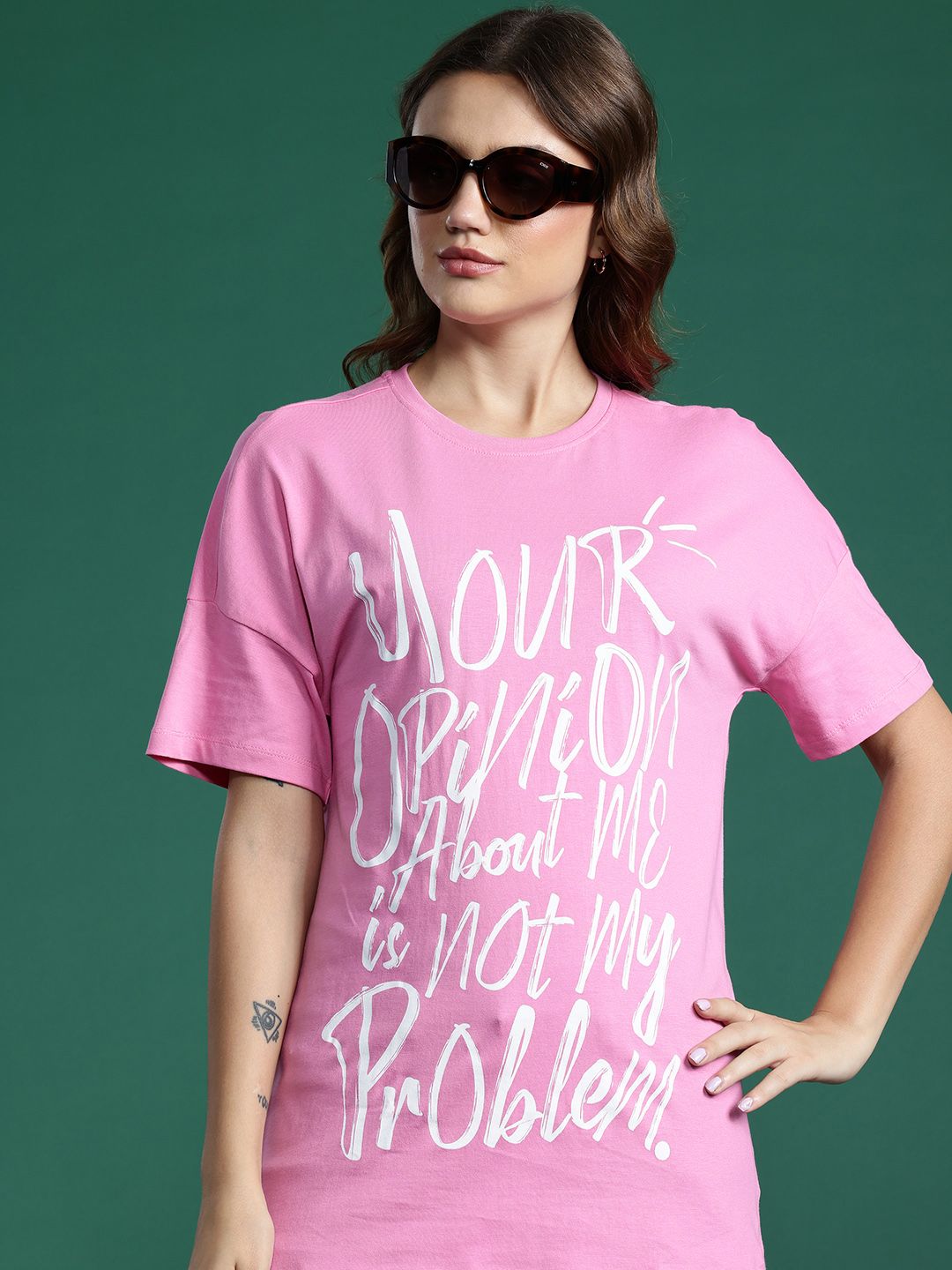 DressBerry Women Typography Printed Drop-Shoulder Sleeves Pure Cotton T-shirt