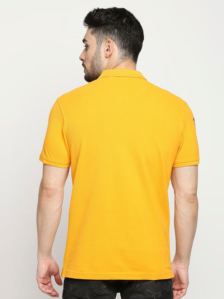 SPYKAR Men Yellow Polo Collar Applique Slim Fit T-shirt