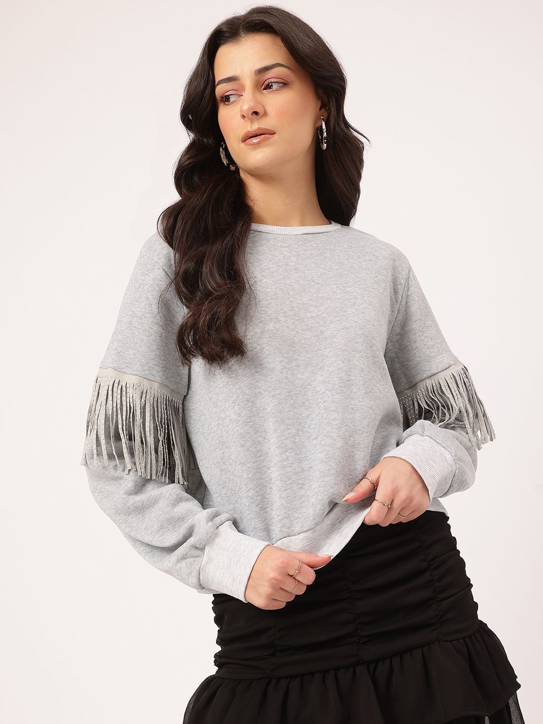 DressBerry Bohemian Beat Studded Fringed Sweatshirt