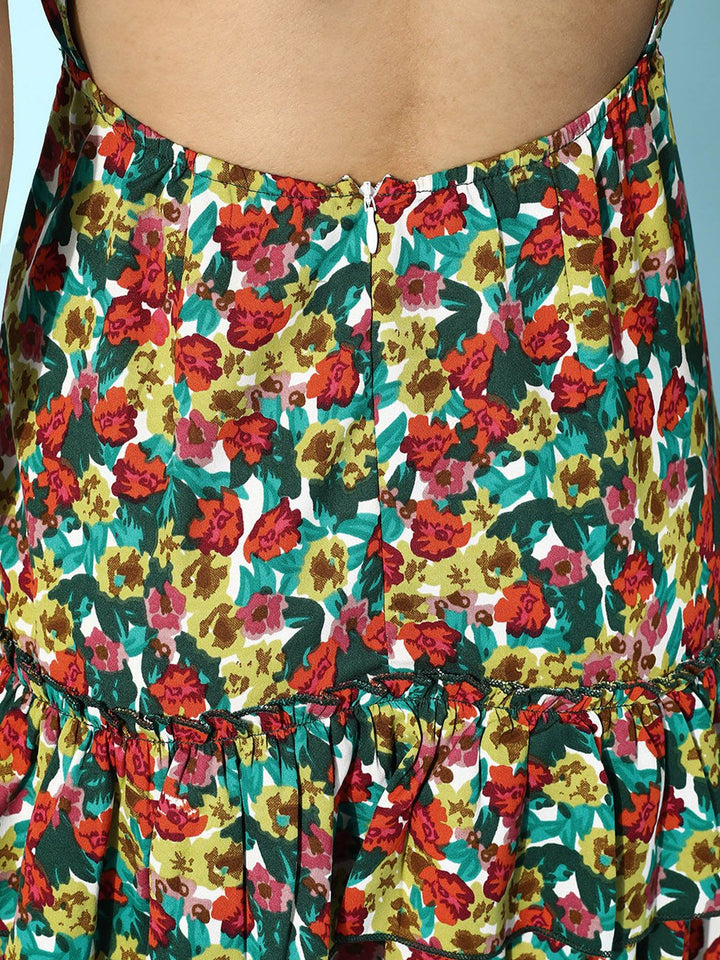 Berrylush Multicoloured Floral Print Backless A-Line Dress