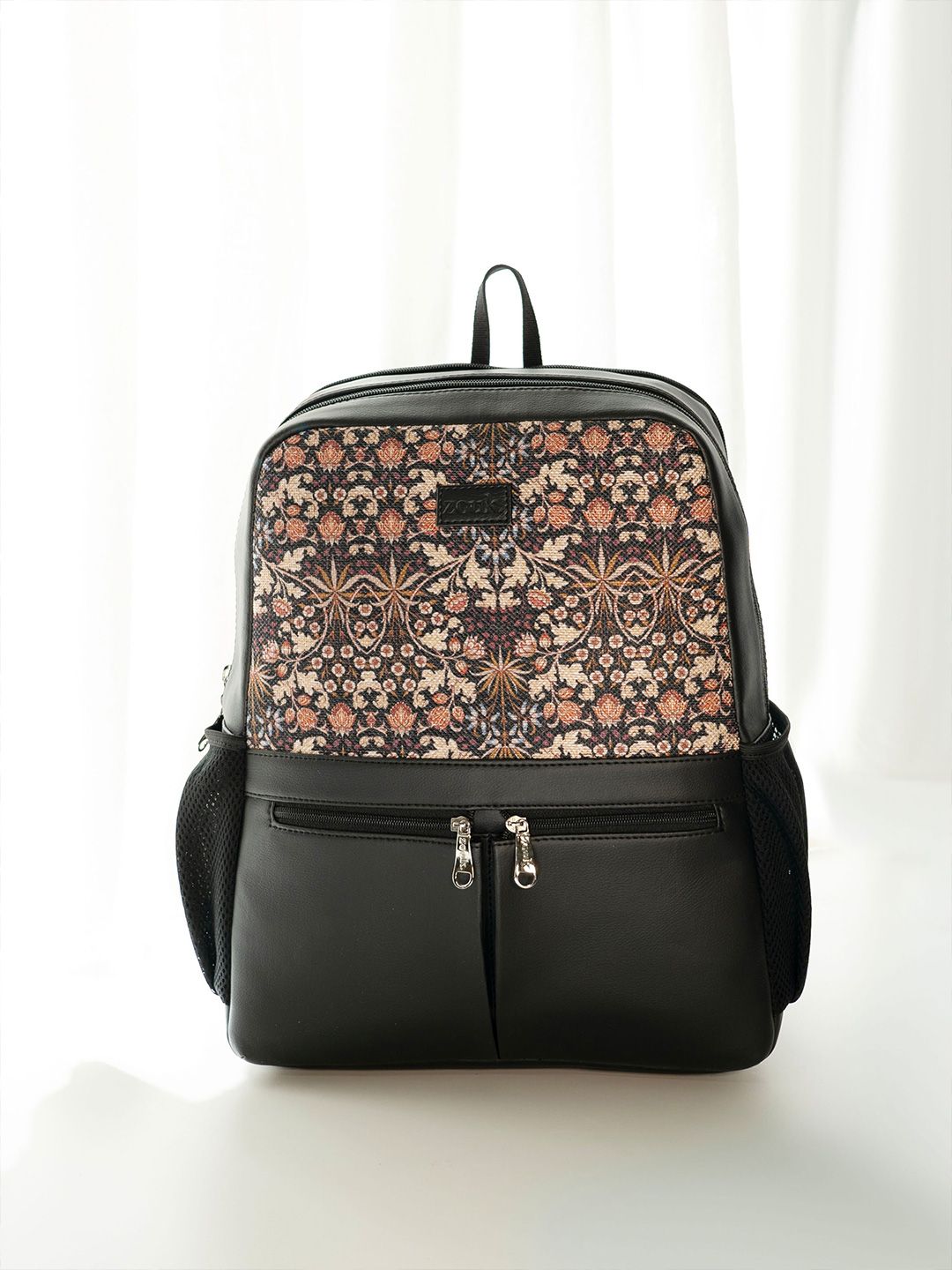 ZOUK  Women Ethnic Printed Vegan Leather Backpack With Compression Straps-Up to 16 inch