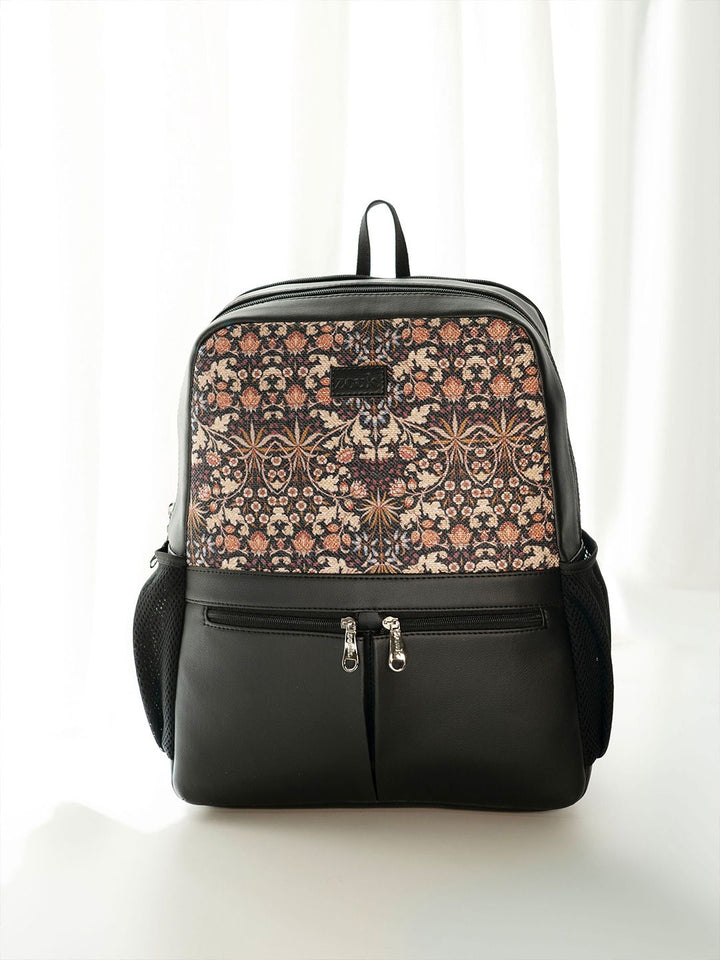 ZOUK  Women Ethnic Printed Vegan Leather Backpack With Compression Straps-Up to 16 inch