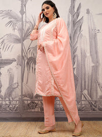 Vishudh Floral Embroidered Regular Thread Work Kurta with Trousers & With Dupatta