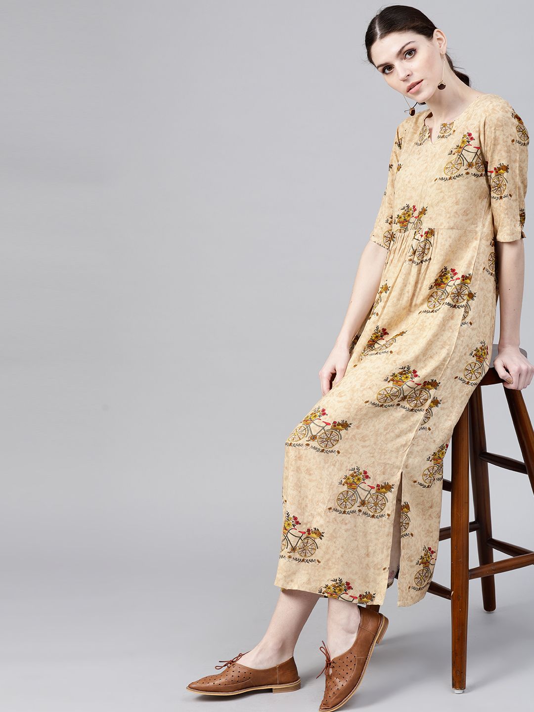 Gerua By Libas Women Beige Printed Midi Empire Dress