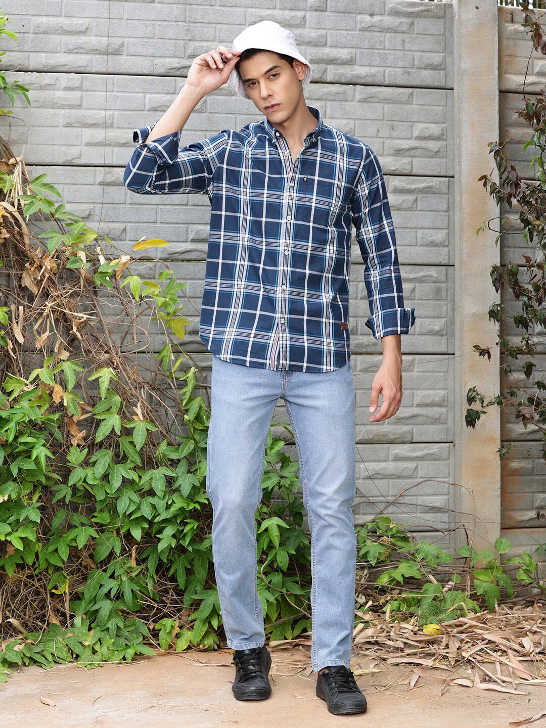 Thomas Scott Premium Slim Fit Tartan Checked Button-Down Collar Casual Shirt