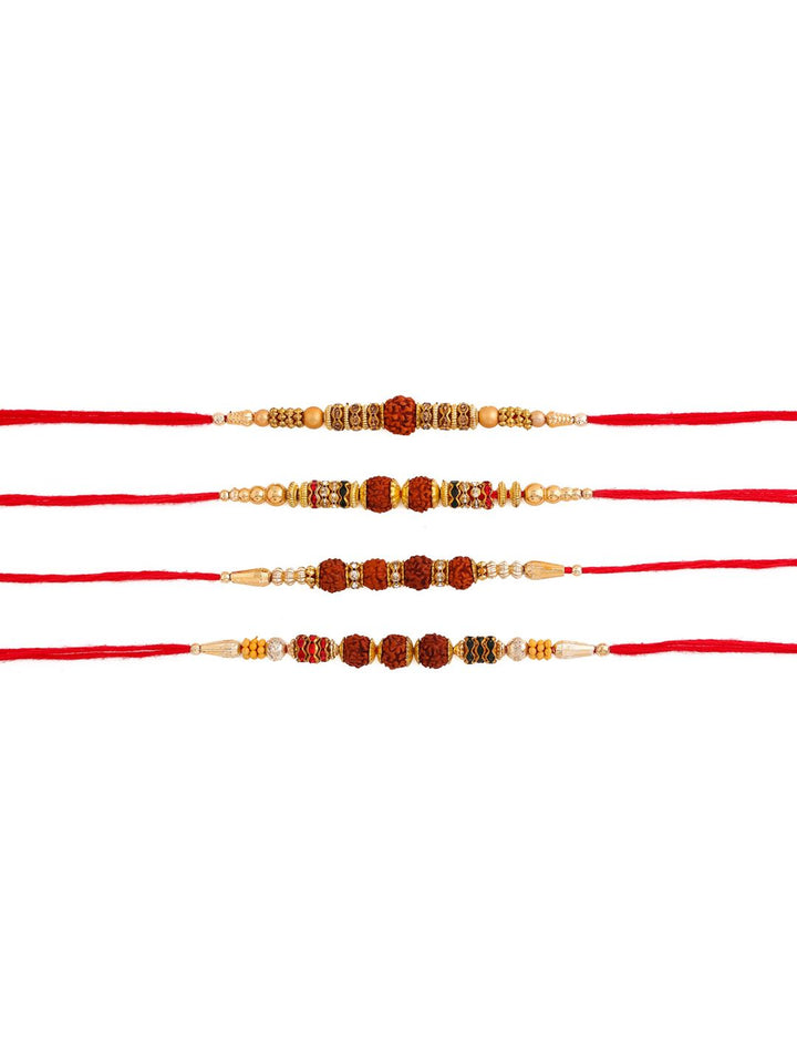 Voylla 4 Pcs Unisex Religious Rudraksha Rakhi Squad with Roli Chaawal Pack