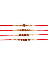 Voylla 4 Pcs Unisex Religious Rudraksha Rakhi Squad with Roli Chaawal Pack