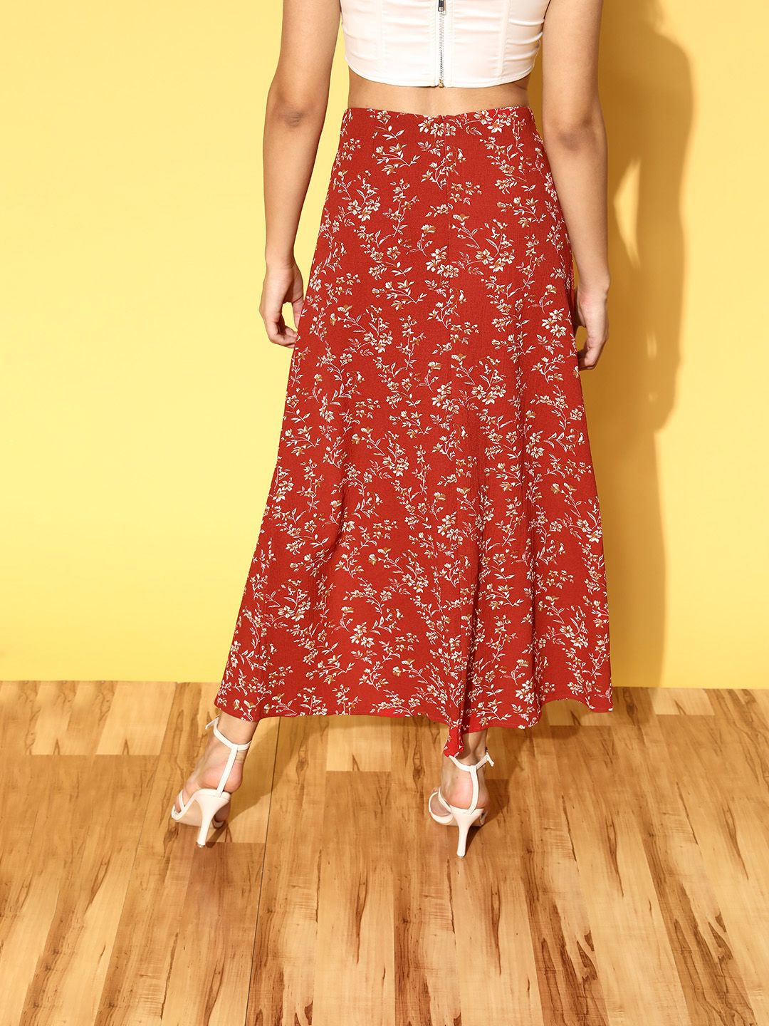 Berrylush Gorgeous Red Floral Peekaboo Bottom Skirt