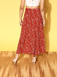 Berrylush Gorgeous Red Floral Peekaboo Bottom Skirt
