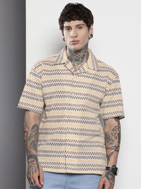 The Indian Garage Co Men Relaxed Fit Textured Lace Crochet Resort Wear Shirt