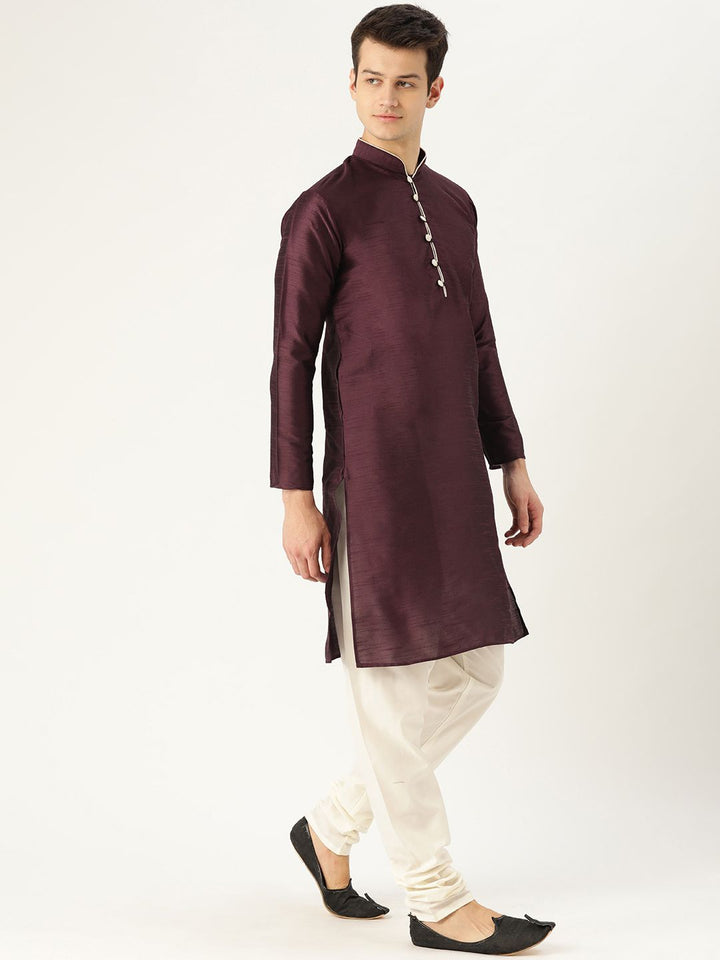 SOJANYA Men Burgundy Solid Straight Kurta