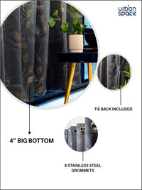 URBAN SPACE Grey & Beige Floral Printed Black Out Window Curtain