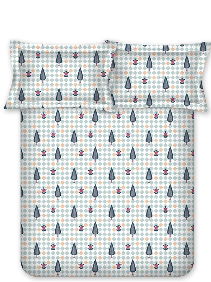 BOMBAY DYEING Cardinal Blue Floral 120 TC Cotton Queen Bedsheet Set-2.24 m X 2.54 m