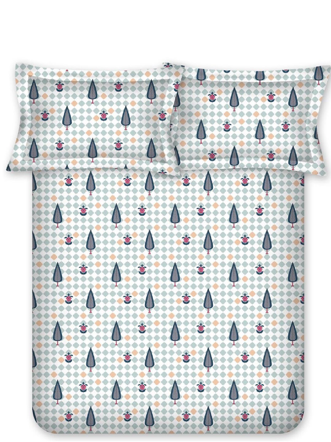BOMBAY DYEING Cardinal Blue Floral 120 TC Cotton Queen Bedsheet Set-2.24 m X 2.54 m
