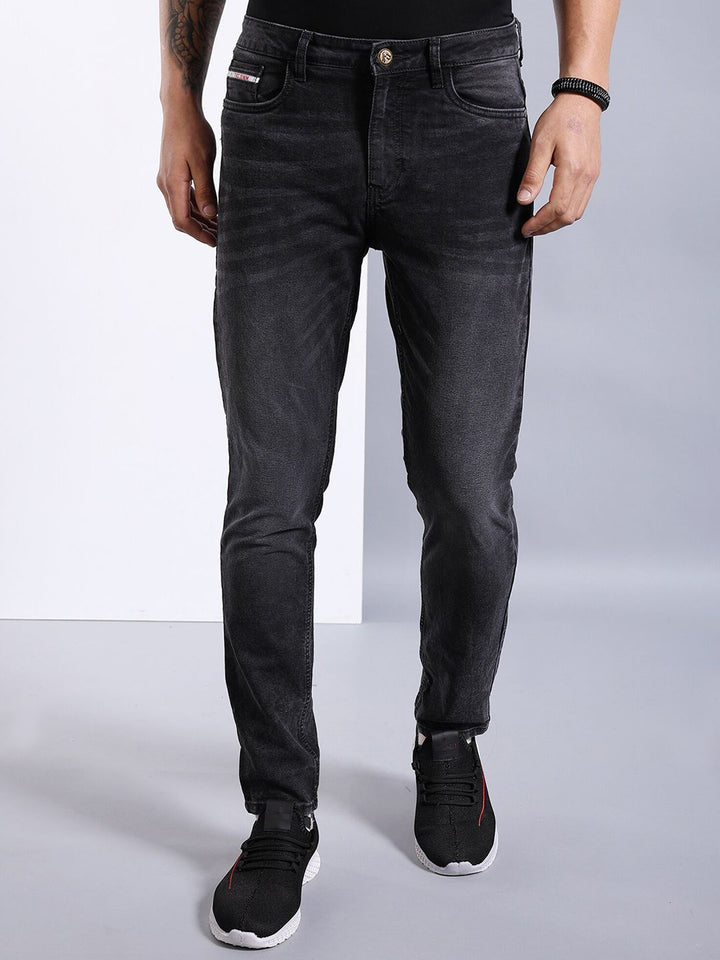 The Indian Garage Co Men Black Mid-Rise Slim Fit Clean Look Light Fade Stretchable Jeans
