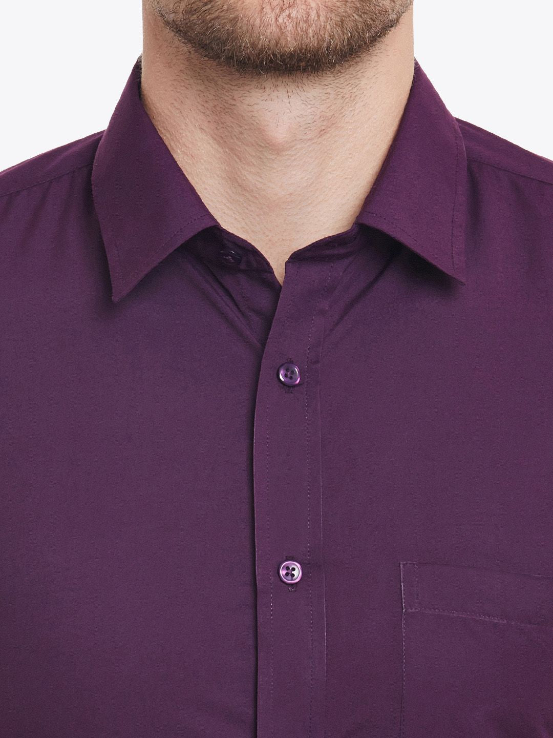 English Navy Men Purple Slim Fit Solid Formal Shirt