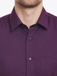 English Navy Men Purple Slim Fit Solid Formal Shirt