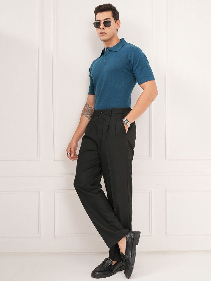 HIGHLANDER Men Textured Relaxed Fit Knitted Polo Collar T-shirt