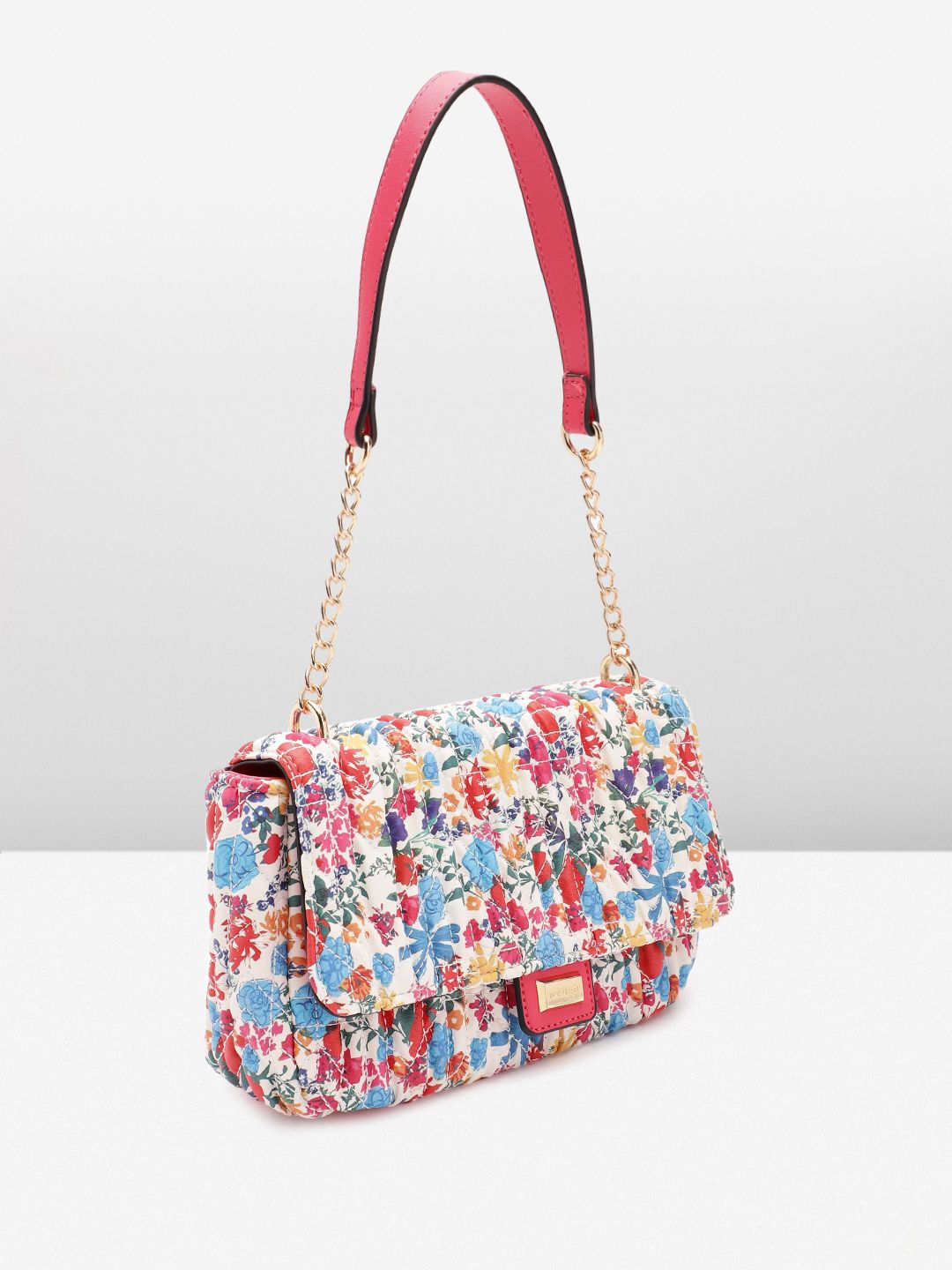 Lino Perros Floral Printed Structured Shoulder Bag With Quilted Detail