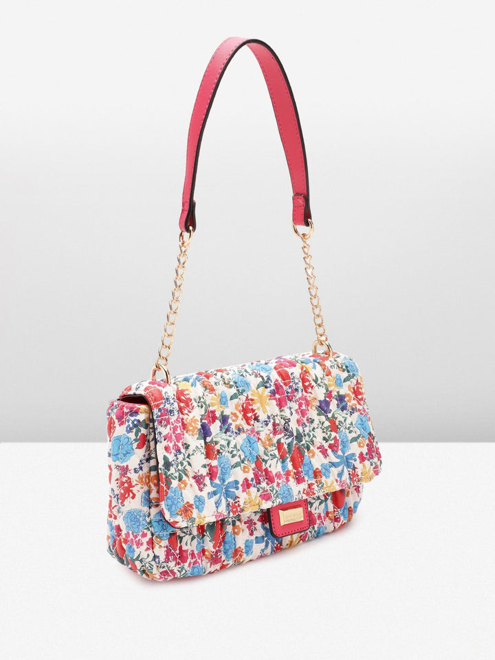 Lino Perros Floral Printed Structured Shoulder Bag With Quilted Detail