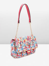 Lino Perros Floral Printed Structured Shoulder Bag With Quilted Detail