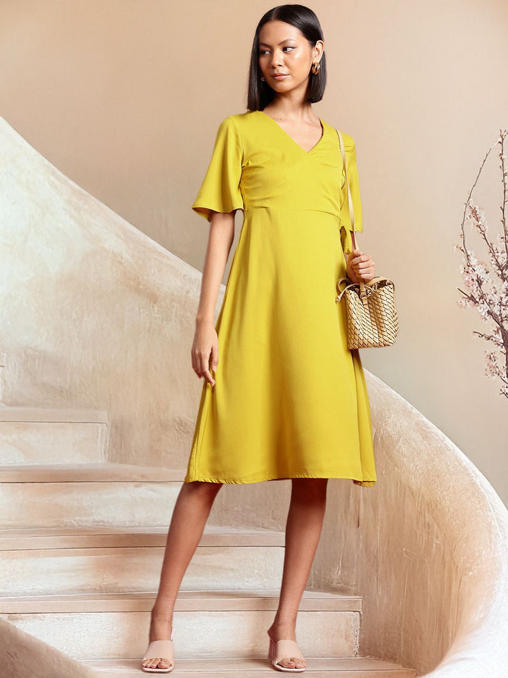 all about you Flutter Sleeves A-Line Knee Length Wrap Dress