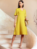 all about you Flutter Sleeves A-Line Knee Length Wrap Dress