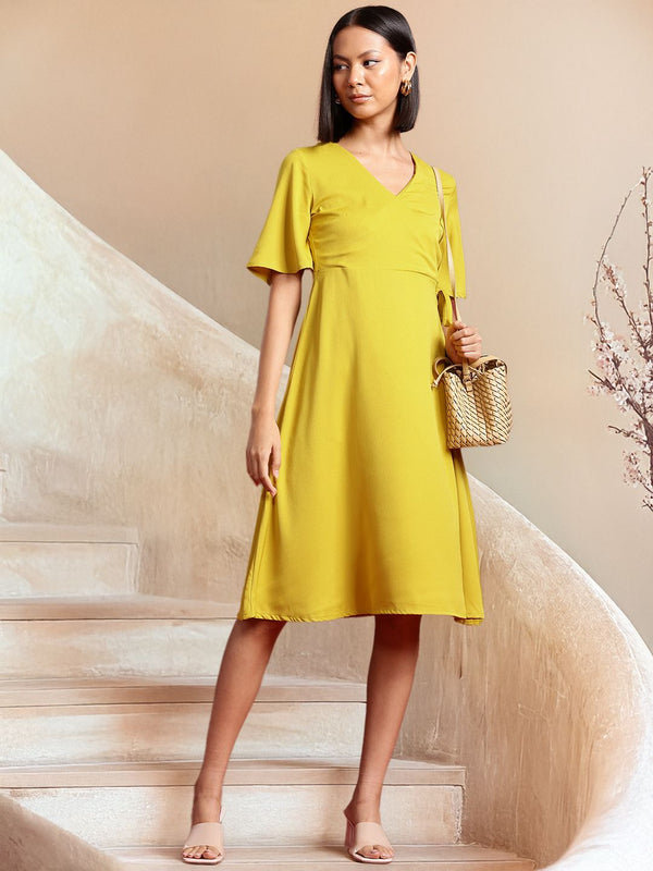 all about you Flutter Sleeves A-Line Knee Length Wrap Dress