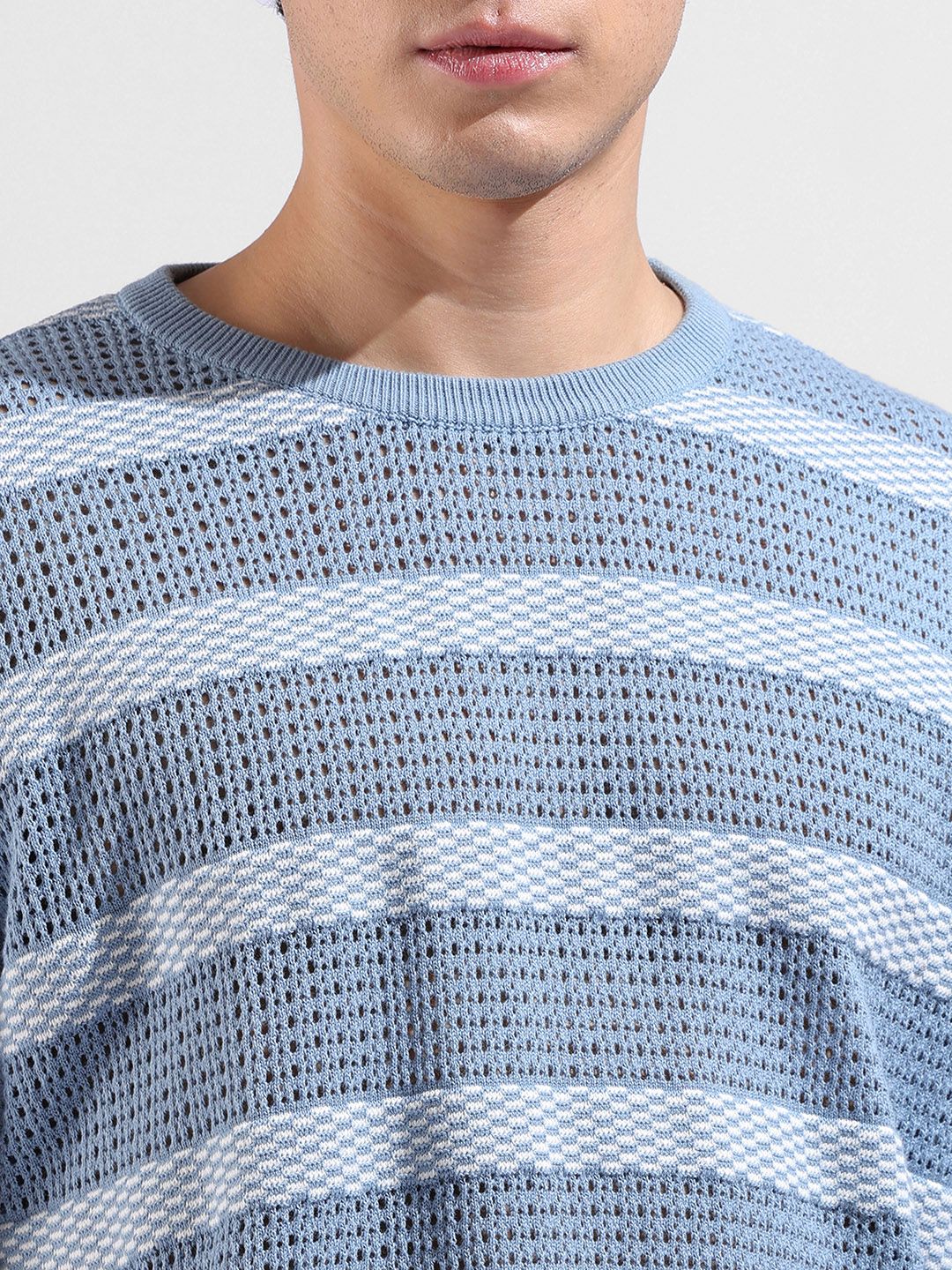 The Indian Garage Co Men Flat Knit Oversized Striped T-Shirt
