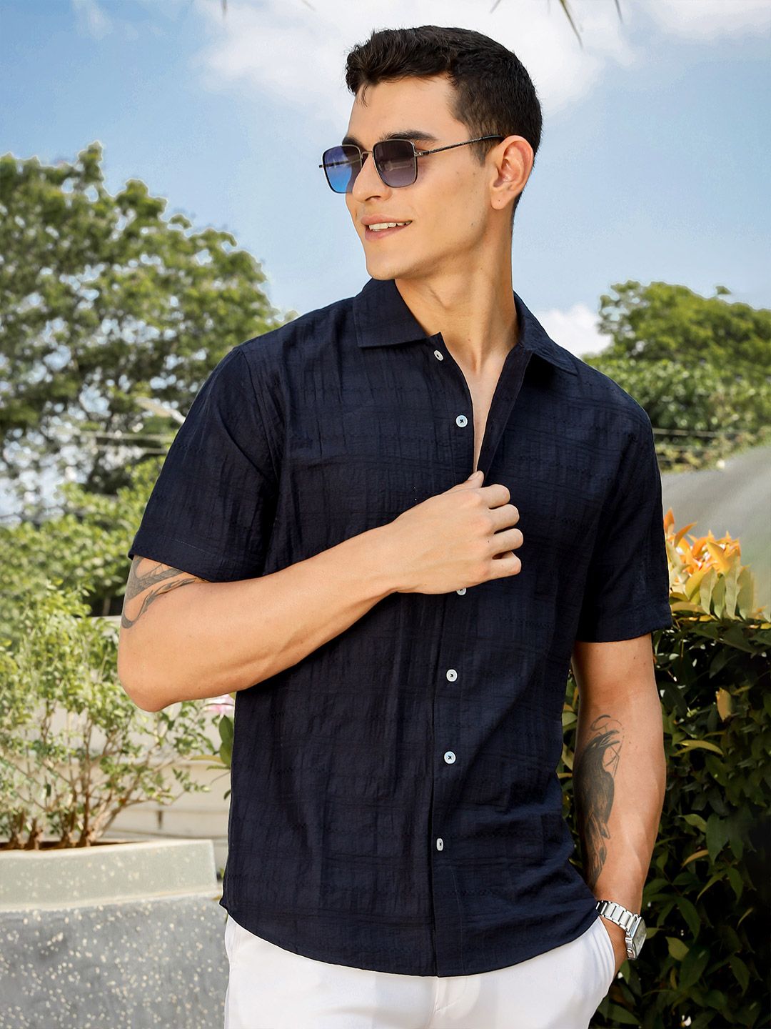 Thomas Scott Men Smart Slim Fit Horizontal Stripes Opaque Casual Shirt