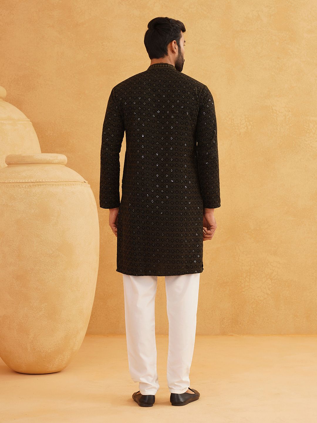 SOJANYA Embroidered Sequinned Pure Cotton Kurta with Churidar